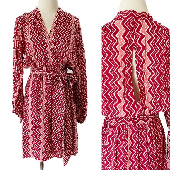 Natalie Martin Nico L/S Mini hand dyed batik wrap dress red pink size medium M - Picture 4 of 16